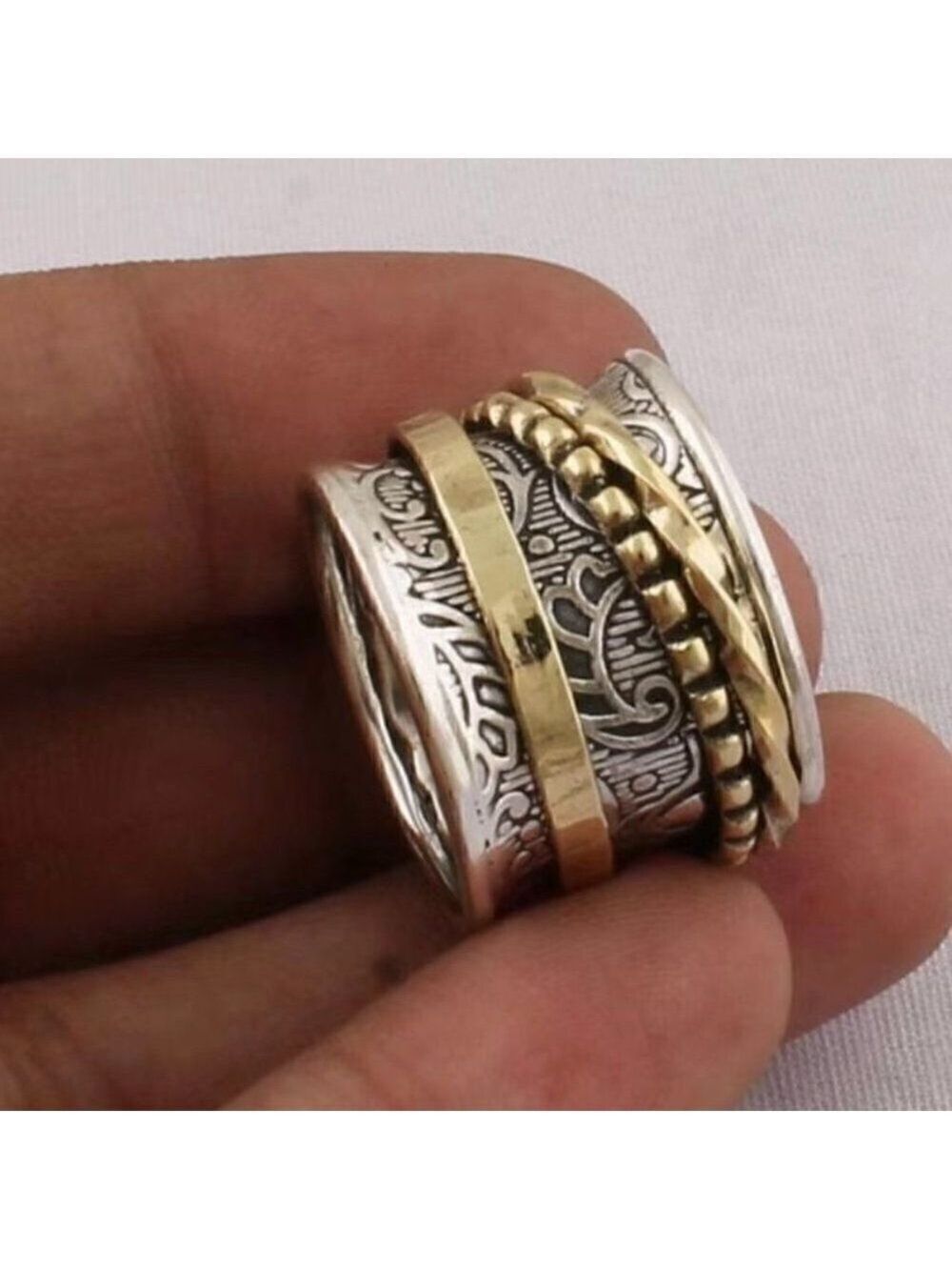 Boho Spinner Ring Two Tone Funky and Chunky #647 - Picture 7 of 11